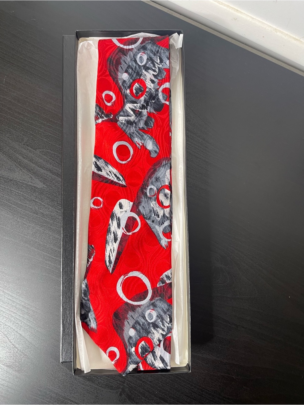 Pierre Balmain Red, Gray & White Silk Kids Tie with Abstract Circles